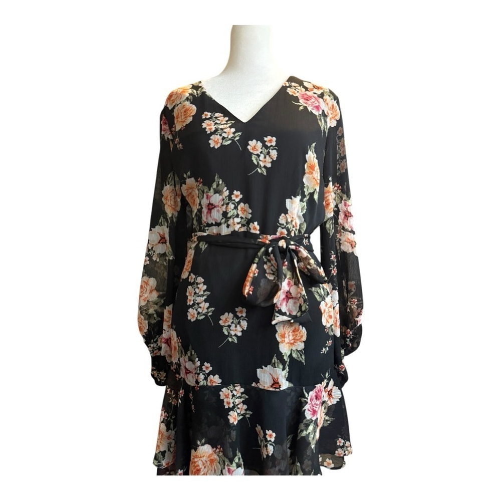 Bar III Flowy long Blouson sleeve Floral Summer Dress Size Medium